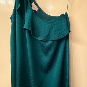 LOFT One Shoulder Teal Dress with Ruffle Detail